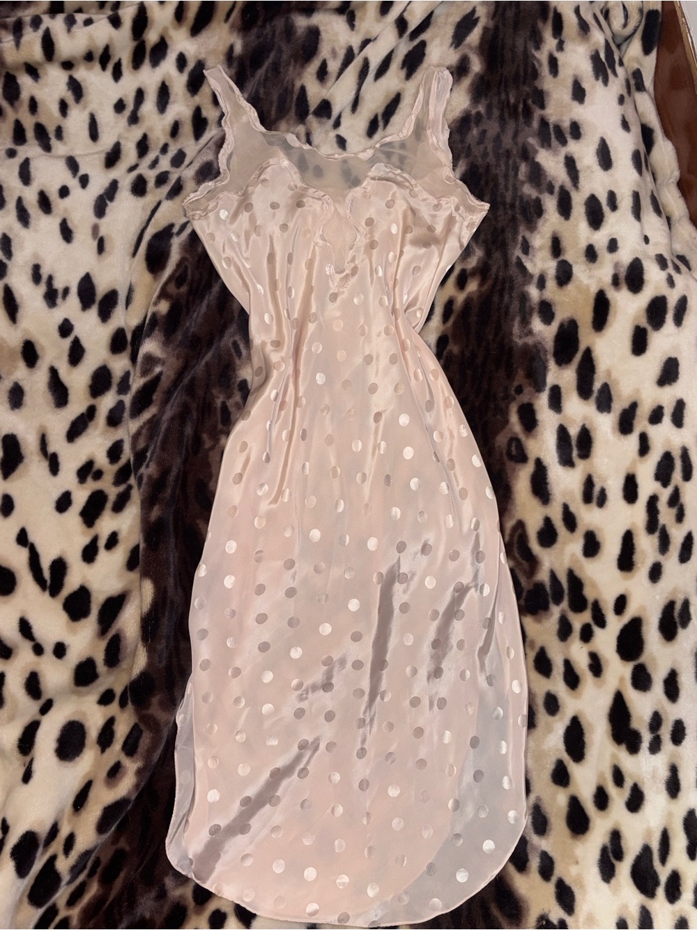 Vintage Linda Blush Pink Polka Dot Satin Nightgown Size L | Romantic Lingerie